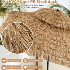 Hawaii Sonnenschirm mit Doppeldach Neigbarer Strohschirm Gartenschirm Stroh Strandschirm