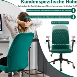 Heimbürostuhl Computerstuhl aus Samt Verstellbarer Drehstuhl für Heimbüro Samtsessel Grün