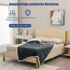 Heizdecke 9 Heizstufen 20-46℃ Beheizbare Wolle Decke 9H Timer 163 x 128 cm Grau