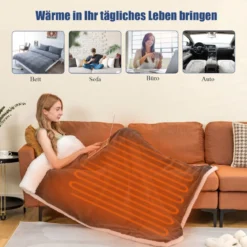 Heizdecke 9 Heizstufen 20-46℃ Beheizbare Wolle Decke 9H Timer 163 x 128 cm Grau