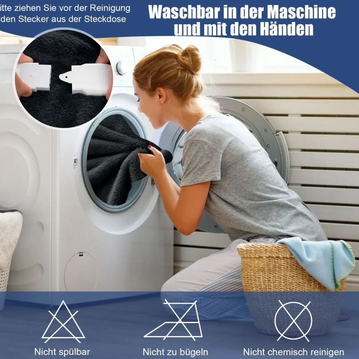 Heizdecke 9 Heizstufen 20-46℃ Beheizbare Wolle Decke 9H Timer 163 x 128 cm Grau