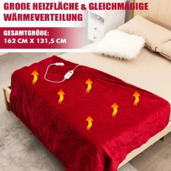 Heizdecke 9 Heizstufen 20-46℃ Elektrische Überwurfdecke Elektrische Wärmedecke Rot