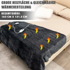 Heizdecke 9 Heizstufen 20-46℃ Elektrische Überwurfdecke Elektrische Wärmedecke Grau