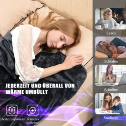 Heizdecke 9 Heizstufen 20-46℃ Elektrische Überwurfdecke Elektrische Wärmedecke Grau