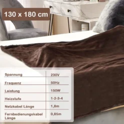 Heizdecke mit Abschaltautomatik & 4 Temperaturstufen & Timer & Überhitzungsschutz Kaffee