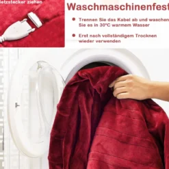 Heizdecke mit Abschaltautomatik & 4 Temperaturstufen & Timer & Überhitzungsschutz Rot