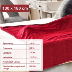 Heizdecke mit Abschaltautomatik & 4 Temperaturstufen & Timer & Überhitzungsschutz Rot