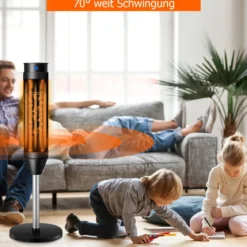 Heizlüfter Elektroheizung Heizgerät Oszillierende Keramikturm-Heizung 28 x 28 x 85 cm Schwarz