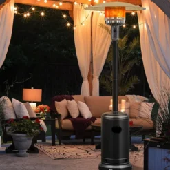 Heizstrahler mit Rädern 48000 BTU Propan-Terrassenheizung 82 x 82 x 220 cm Schwarz