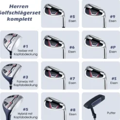 Herren Golfschläger Set 11 teilige Golfschlägersätze rechtshändig mit Regenhaube Blau