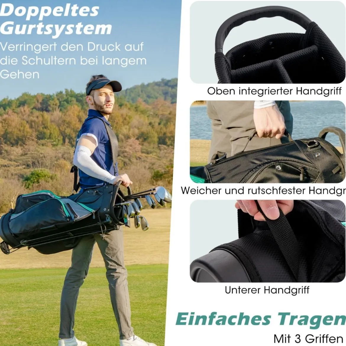 Herren Golfschläger Set 11 teilige Golfschlägersätze rechtshändig mit Regenhaube Grün
