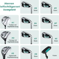 Herren Golfschläger Set 11 teilige Golfschlägersätze rechtshändig mit Regenhaube Grün