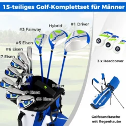 Herren Komplett Golfschläger Set 15 Teilges Golf Set Rechtshänder mitGolftasche Golfschlägersätze Blau
