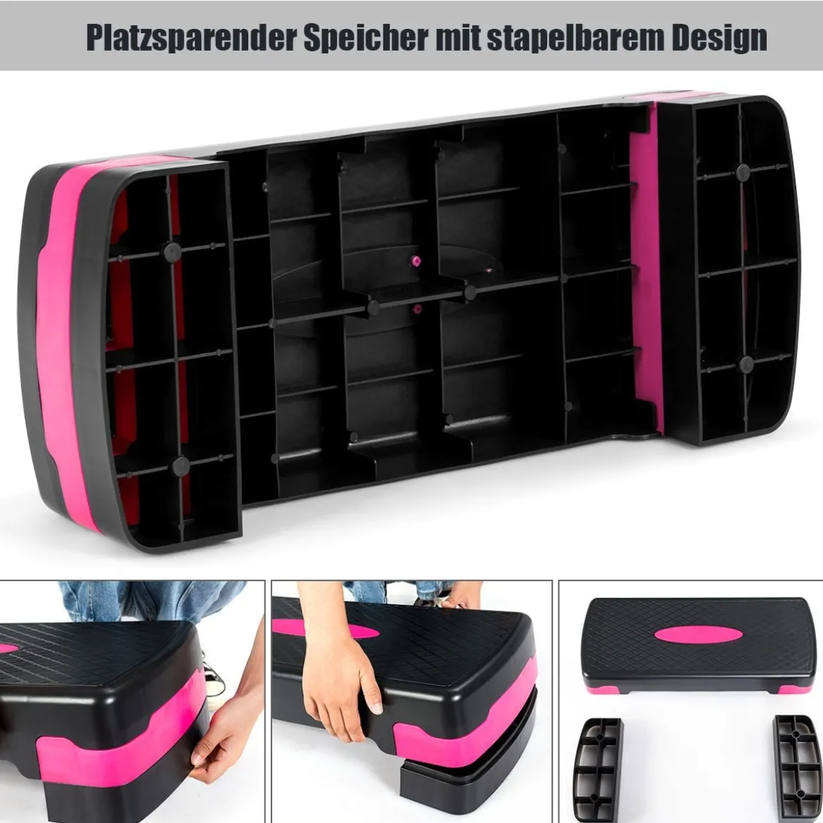 Höhenverstellbarer Aerobic Stepper Fitnesstrainer mit zwei Stufen von 10 cm und 15 cm Fitnesstrainer Schwarz