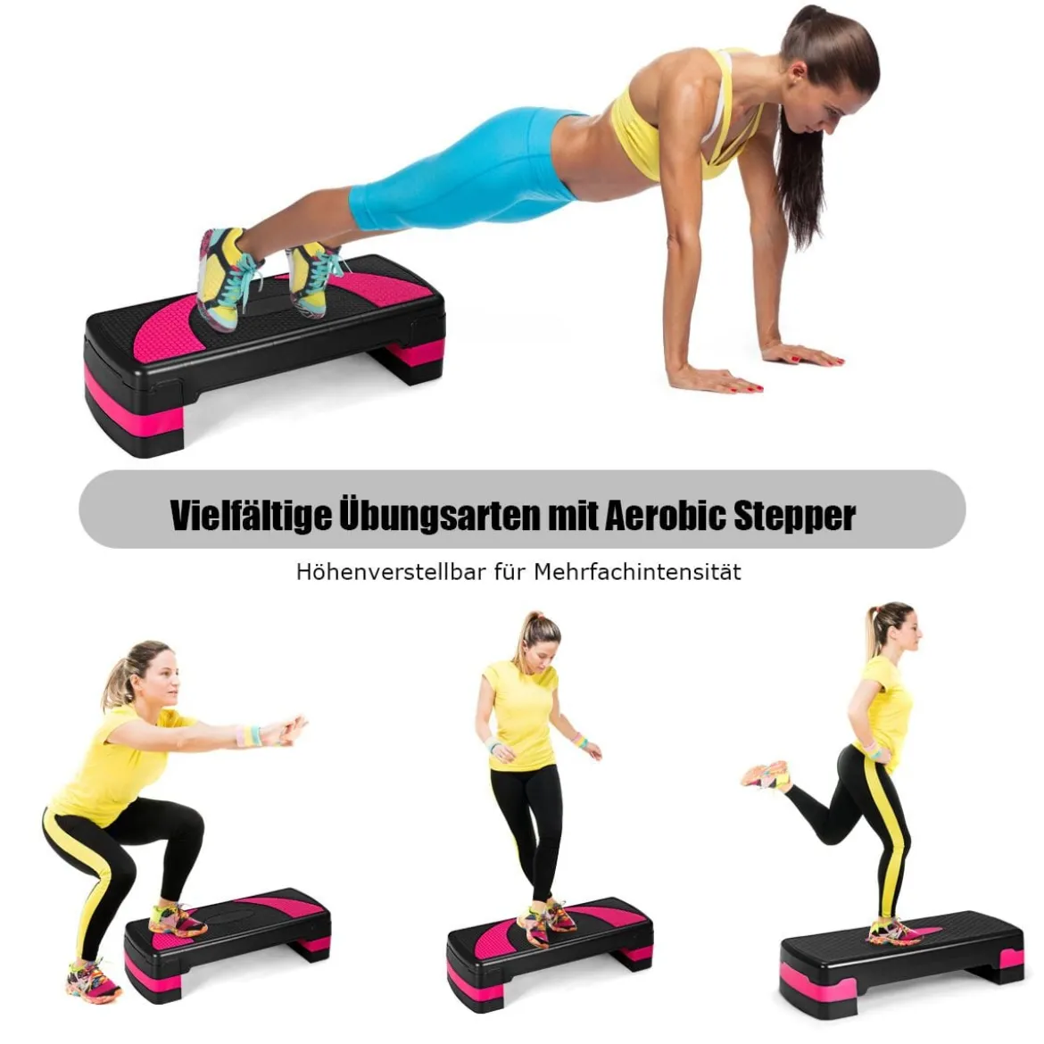 Höhenverstellbarer Aerobic Stepper Fitnesstrainer mit zwei Stufen von 10 cm und 15 cm Fitnesstrainer Schwarz