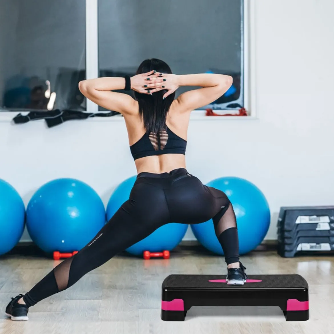 Höhenverstellbarer Aerobic Stepper Fitnesstrainer mit zwei Stufen von 10 cm und 15 cm Fitnesstrainer Schwarz