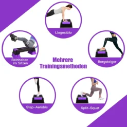 Höhenverstellbarer Aerobic Stepper mit 3 Stufen 12 / 17 / 22 cm Fitness Stepper Lila
