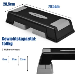 Höhenverstellbarer Aerobic Stepper mit 3 Stufen 12 / 17 / 22 cm Fitness Stepper Grau