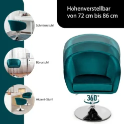 Höhenverstellbarer Akzentstuhl mit Runder Rückenlehne 360°Drehbarer Polsterstuhl Grün