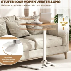 Höhenverstellbarer Beistelltisch mit 90° Neigbarer Tischplatte & Rollen Stehtisch Klappbares Stehpult