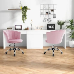 Höhenverstellbarer Bürostuhl aus Samt mit Rollen & Ergonomischem Design Computerstuhl