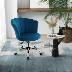 Höhenverstellbarer Bürostuhl aus Samt mit Rollen & Ergonomischem Design Computerstuhl