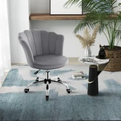 Höhenverstellbarer Bürostuhl aus Samt mit Rollen & Ergonomischem Design Computerstuhl