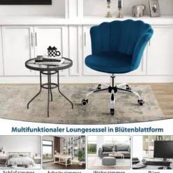 Höhenverstellbarer Bürostuhl aus Samt mit Rollen & Ergonomischem Design Computerstuhl