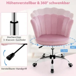 Höhenverstellbarer Bürostuhl aus Samt mit Rollen & Ergonomischem Design Computerstuhl