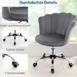 Höhenverstellbarer Bürostuhl aus Samt mit Rollen & Ergonomischem Design Computerstuhl