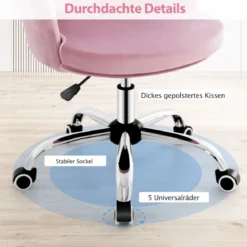 Höhenverstellbarer Bürostuhl aus Samt mit Rollen & Ergonomischem Design Computerstuhl