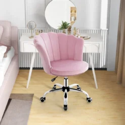 Höhenverstellbarer Bürostuhl aus Samt mit Rollen & Ergonomischem Design Computerstuhl
