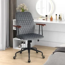 Höhenverstellbarer Bürostuhl aus Samt mit Rückenlehne bis 150 kg Belastbar Grau