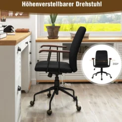 Höhenverstellbarer Bürostuhl aus Samt mit Rückenlehne bis 150 kg Belastbar Schwarz