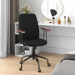 Höhenverstellbarer Bürostuhl aus Samt mit Rückenlehne bis 150 kg Belastbar Schwarz