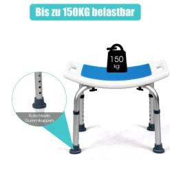 Höhenverstellbarer Duschhocker bis 150kg Belastbar Medical Duschstuhl aus Alu Blau