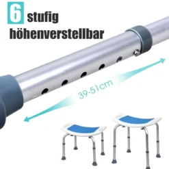 Höhenverstellbarer Duschhocker bis 150kg Belastbar Medical Duschstuhl aus Alu Blau