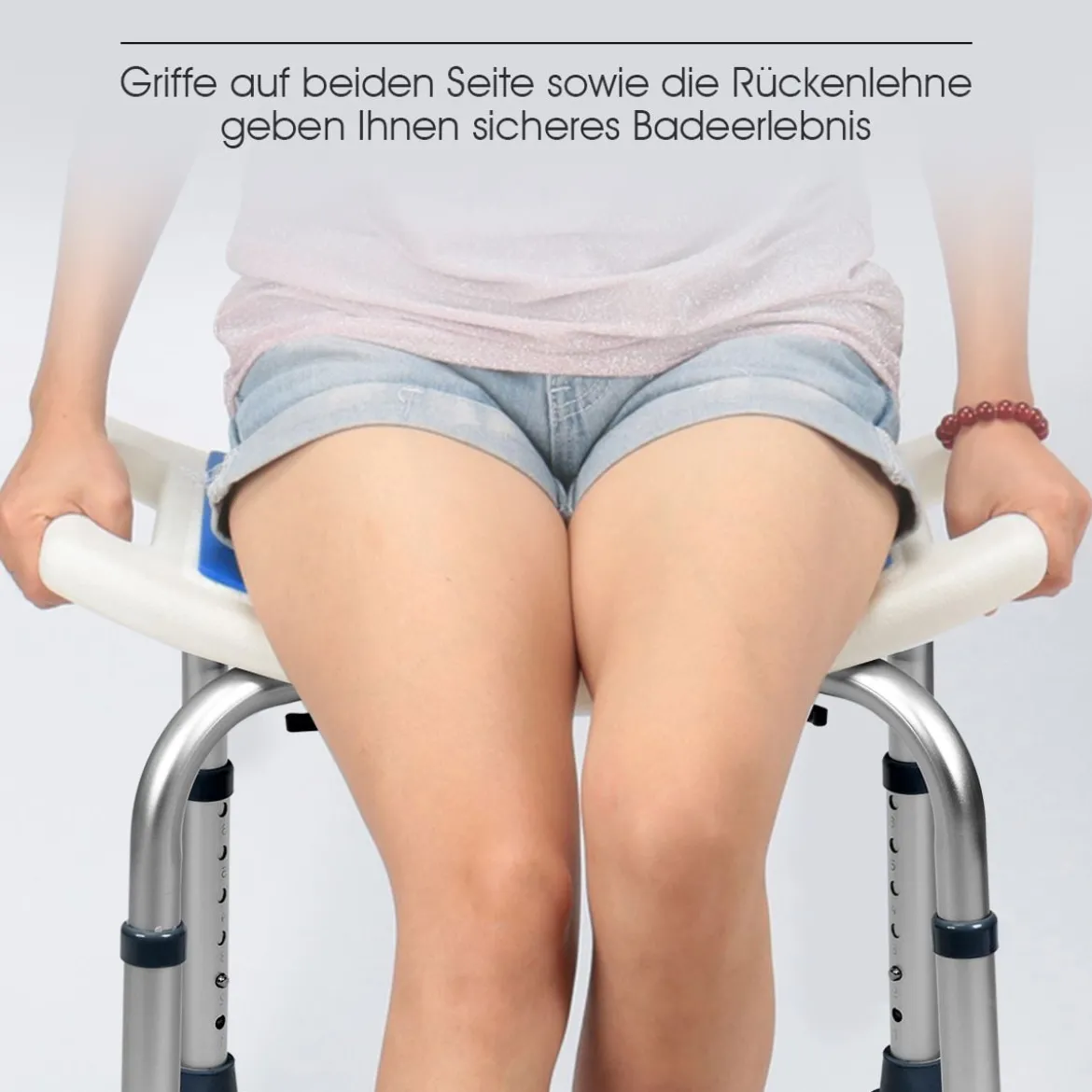 Höhenverstellbarer Duschhocker bis 150kg Belastbar Medical Duschstuhl aus Alu Blau