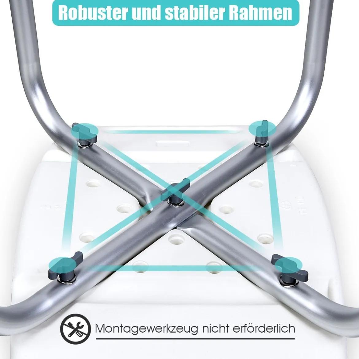 Höhenverstellbarer Duschhocker bis 150kg Belastbar Medical Duschstuhl aus Alu Blau