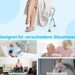 Höhenverstellbarer Duschhocker mit Rutschfesten Gummifüßen 150 kg Tragkraft Duschbank Weiß