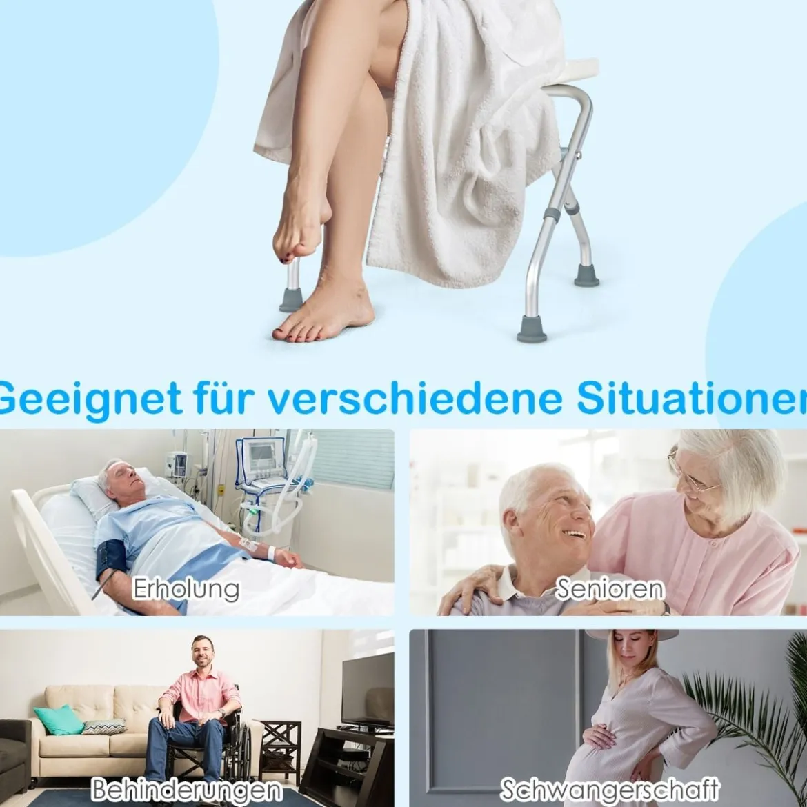 Höhenverstellbarer Duschhocker mit Rutschfesten Gummifüßen 150 kg Tragkraft Duschbank Weiß