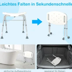 Höhenverstellbarer Duschhocker mit Rutschfesten Gummifüßen 150 kg Tragkraft Duschbank Weiß