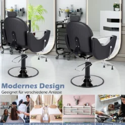 Höhenverstellbarer Friseurstuhl mit Kopfstütze & Hydraulikpumpe 360° Drehbarer Salonstuhl Schwarz