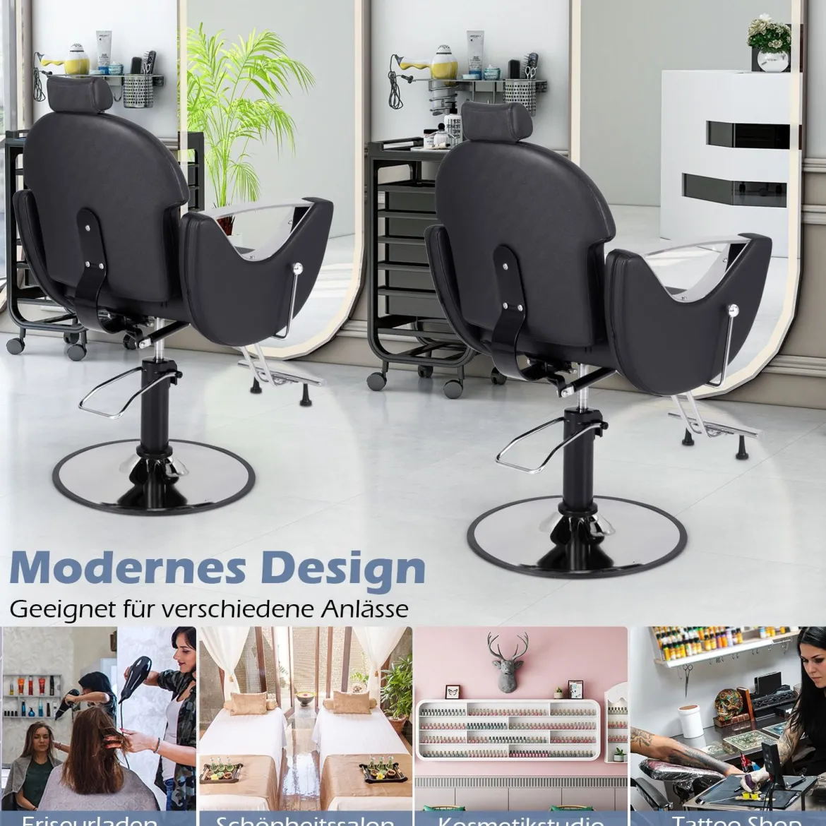 Höhenverstellbarer Friseurstuhl mit Kopfstütze & Hydraulikpumpe 360° Drehbarer Salonstuhl Schwarz