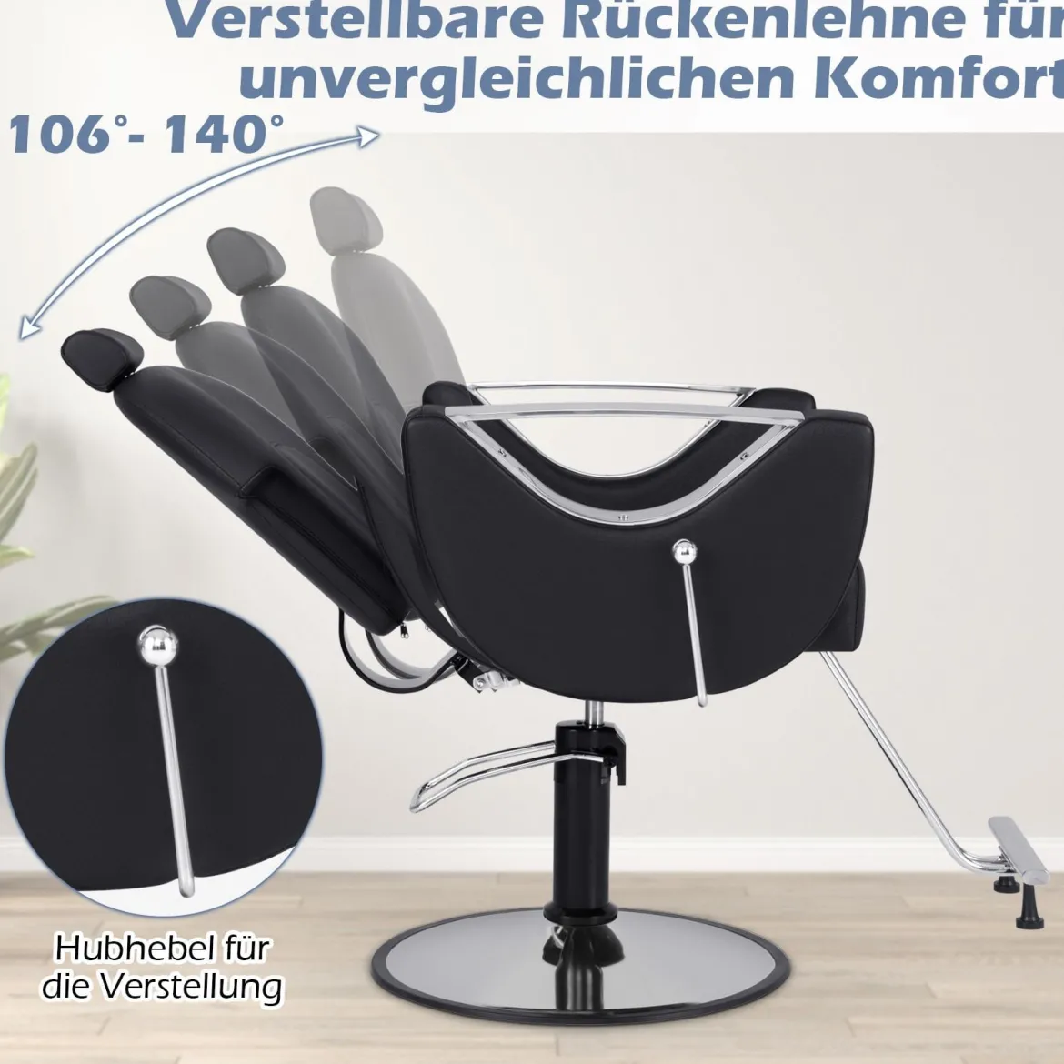 Höhenverstellbarer Friseurstuhl mit Kopfstütze & Hydraulikpumpe 360° Drehbarer Salonstuhl Schwarz
