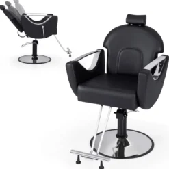 Höhenverstellbarer Friseurstuhl mit Kopfstütze & Hydraulikpumpe 360° Drehbarer Salonstuhl Schwarz