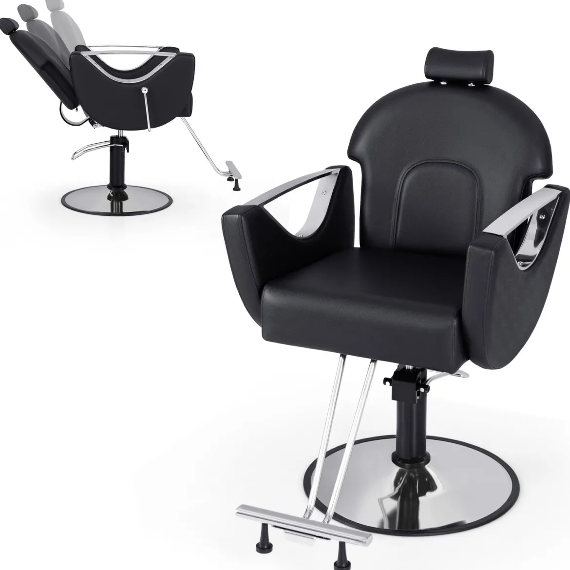 Höhenverstellbarer Friseurstuhl mit Kopfstütze & Hydraulikpumpe 360° Drehbarer Salonstuhl Schwarz