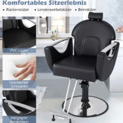 Höhenverstellbarer Friseurstuhl mit Kopfstütze & Hydraulikpumpe 360° Drehbarer Salonstuhl Schwarz