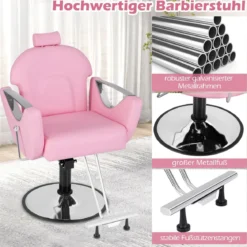 Höhenverstellbarer Friseurstuhl mit Kopfstütze & Hydraulikpumpe 360° Drehbarer Salonstuhl Rosa