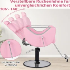 Höhenverstellbarer Friseurstuhl mit Kopfstütze & Hydraulikpumpe 360° Drehbarer Salonstuhl Rosa